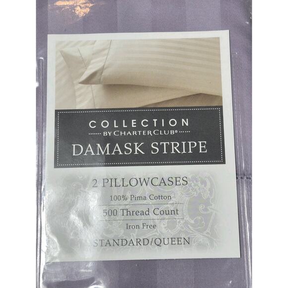 Collection By Charter Club Damask Stripe 2 Pillowcases Standard/Queen 500 Thread - Picture 2 of 4